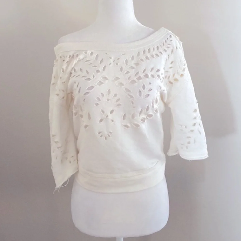 Free People crop laser cut outs 3/4 sleeve sweatshirt